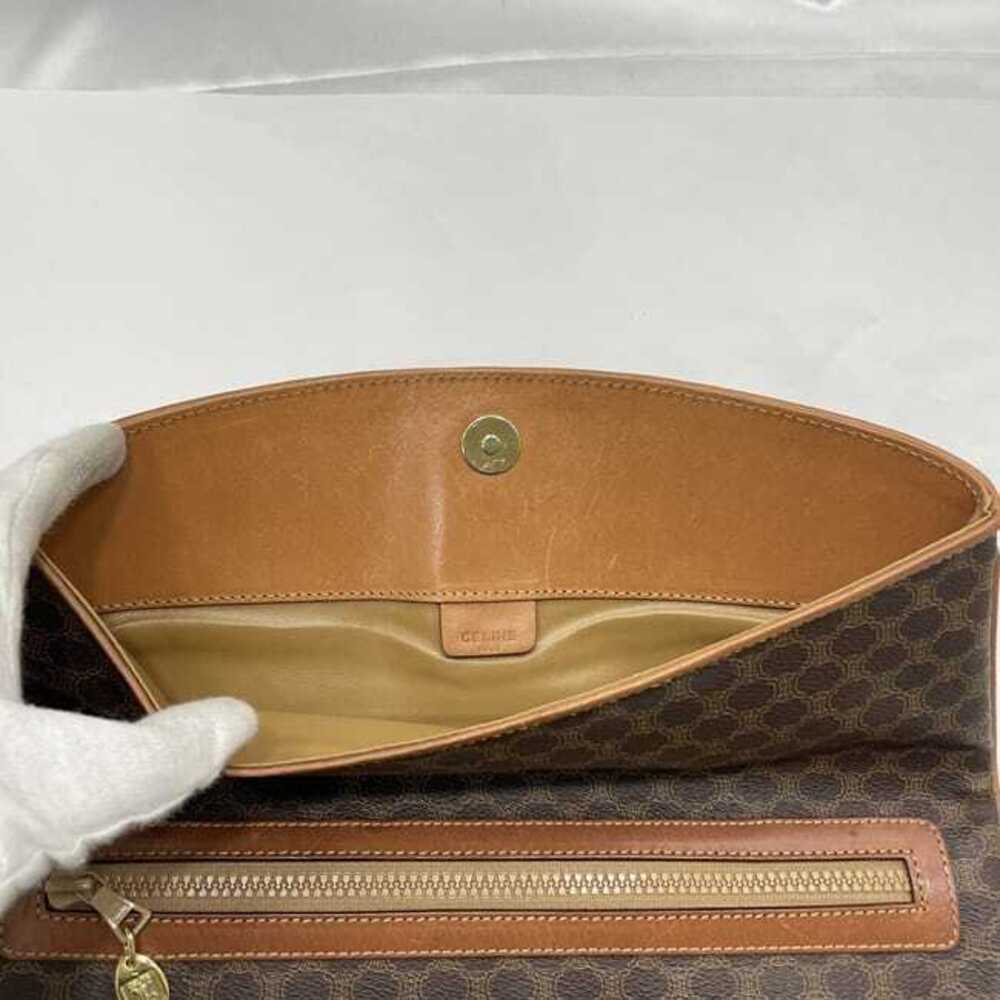 Celine Clutch Bag Brown Macadam Leather Handbag Logo All over Flap Magnetic - Picture 9 of 10